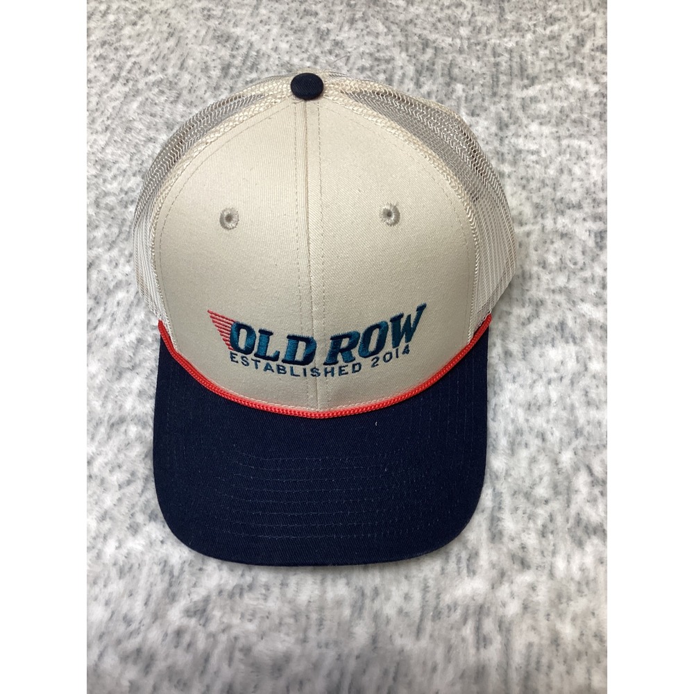 Old Row USA Stripe Mesh Back Hat Cream Navy Blue Snapback Trucker Cap WROW3976